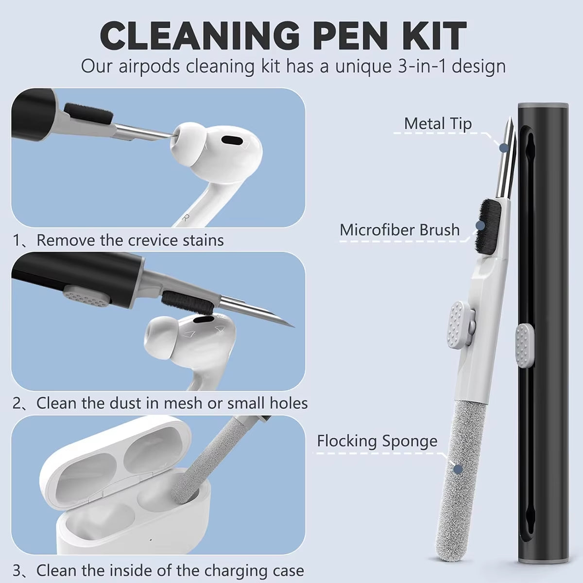 Airpods Pro Case Cover with Cleaner Kit,Soft Silicone Protective Case for Apple Airpod Pro 2Nd/1St Generation Case for Women Men